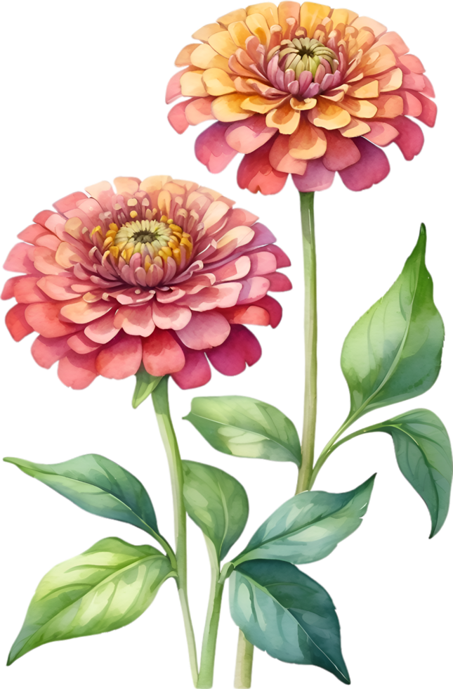 AI generated Watercolor painting of Zinnia flower. Illustration of flowers. AI-Generated. png