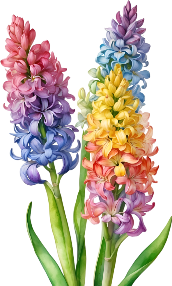 AI generated Watercolor painting of rainbow Hyacinth  flower. Illustration of flowers. AI-Generated. png