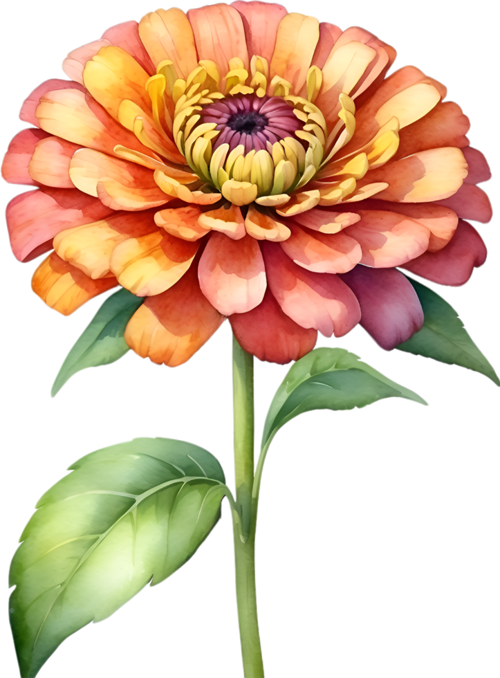 AI generated Watercolor painting of Zinnia flower. Illustration of flowers. AI-Generated. png