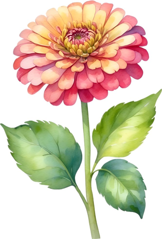 AI generated Watercolor painting of Zinnia flower. Illustration of flowers. AI-Generated. png