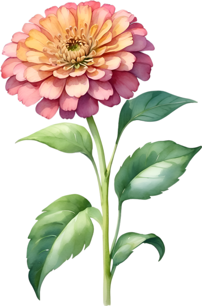 AI generated Watercolor painting of Zinnia flower. Illustration of flowers. AI-Generated. png