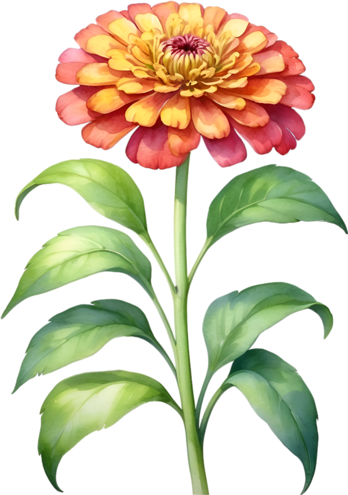 AI generated Watercolor painting of Zinnia flower. Illustration of flowers. AI-Generated. png