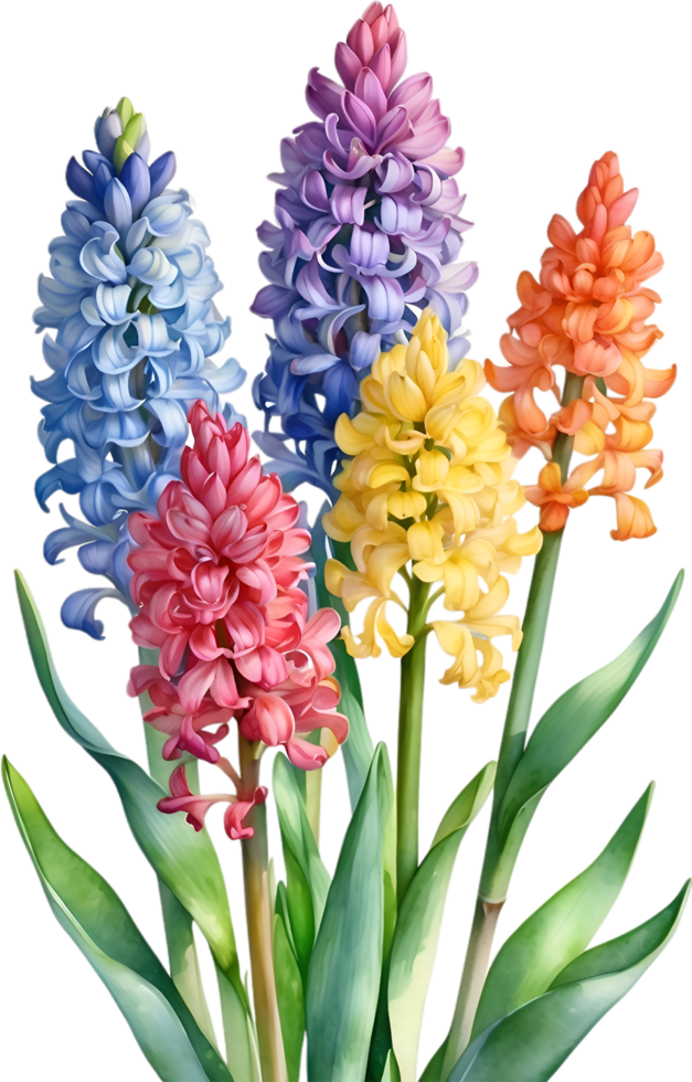 AI generated Watercolor painting of rainbow Hyacinth  flower. Illustration of flowers. AI-Generated. png