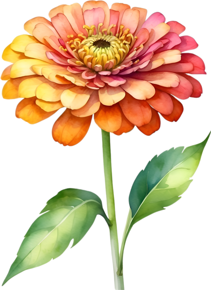 AI generated Watercolor painting of Zinnia flower. Illustration of flowers. AI-Generated. png