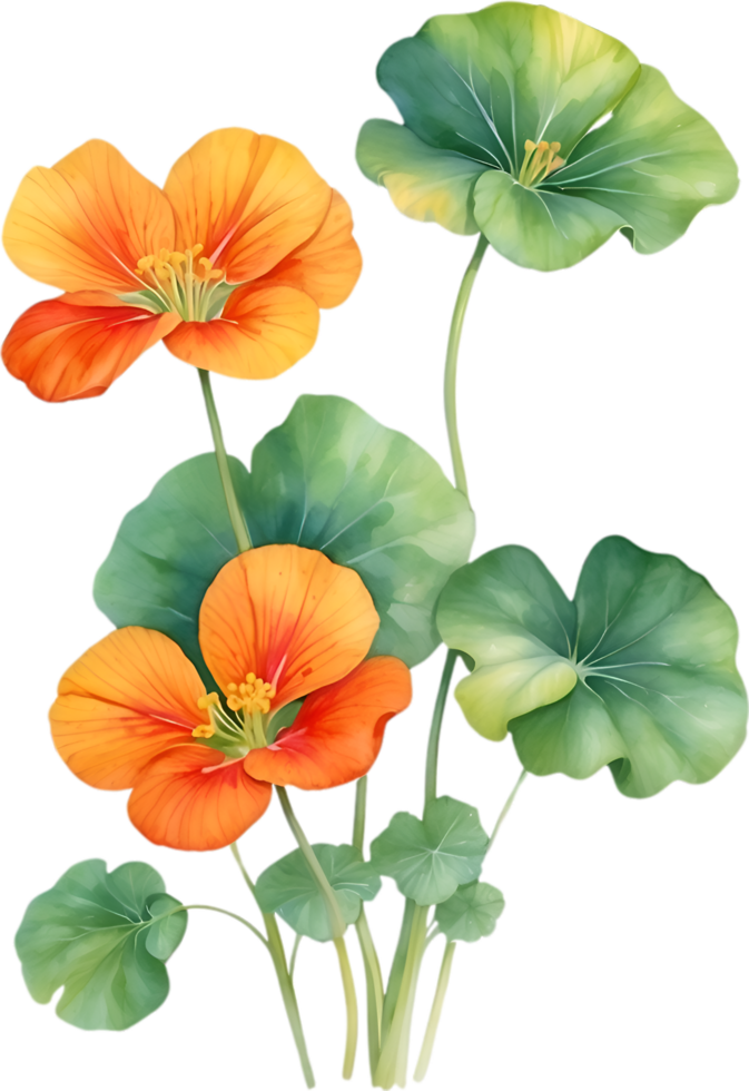 AI generated Watercolor painting of Nasturtium flower. Illustration of flowers. AI-Generated. png