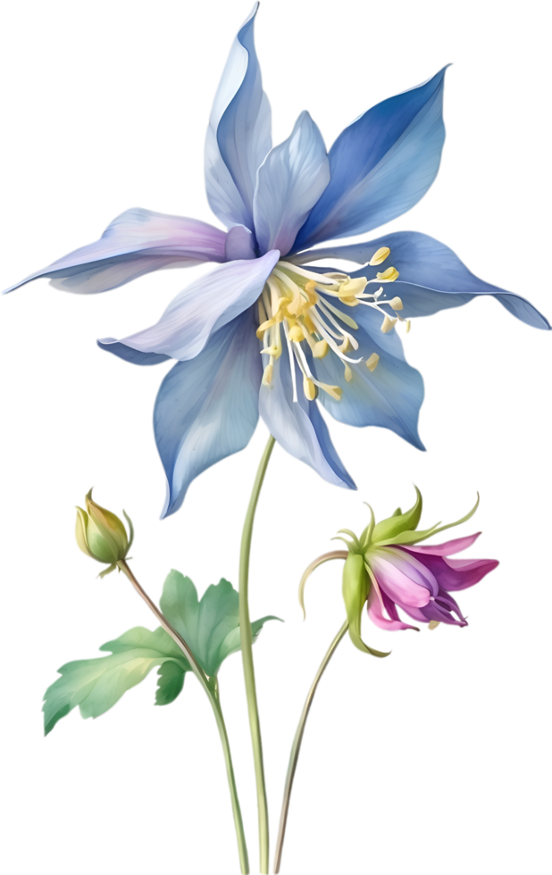 AI generated Watercolor painting of Columbine flower. Illustration of flowers. AI-Generated. png