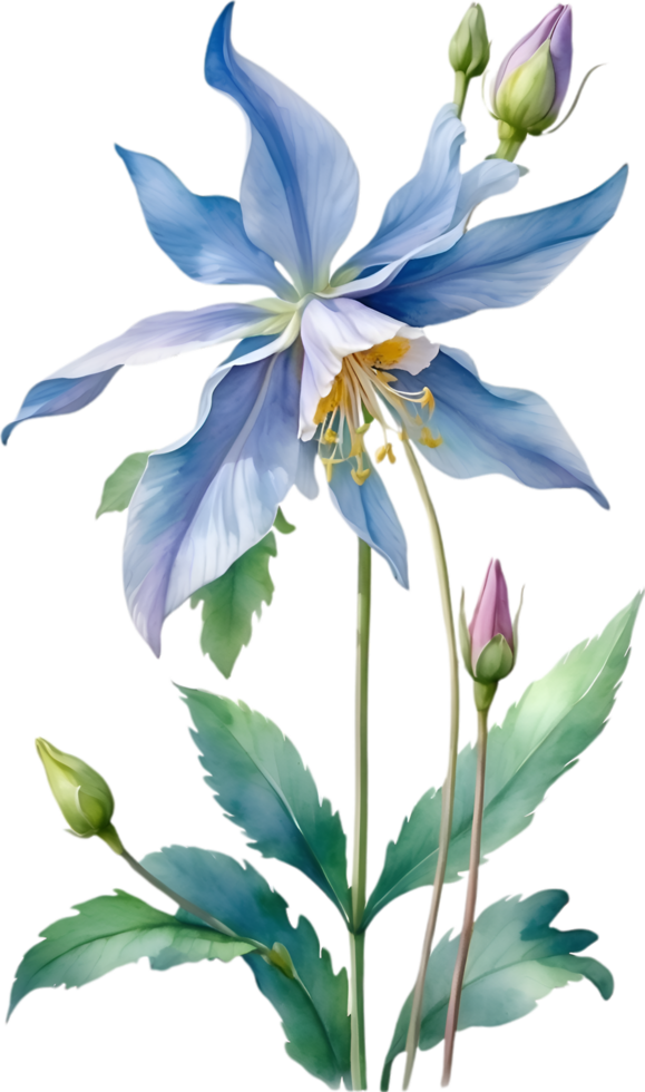 AI generated Watercolor painting of Columbine flower. Illustration of flowers. AI-Generated. png