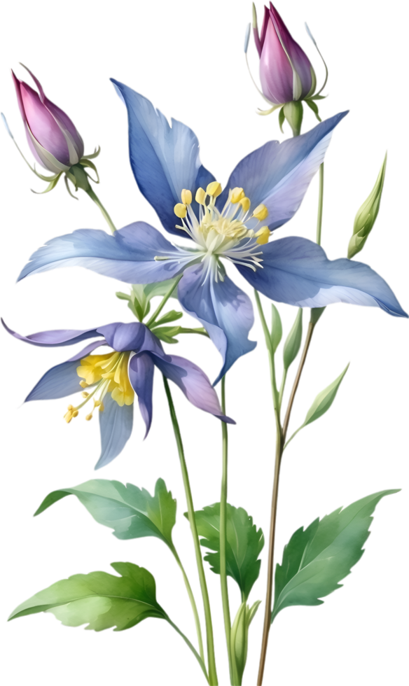 AI generated Watercolor painting of Columbine flower. Illustration of flowers. AI-Generated. png