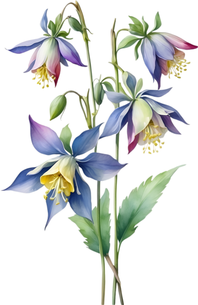 AI generated Watercolor painting of Columbine flower. Illustration of flowers. AI-Generated. png