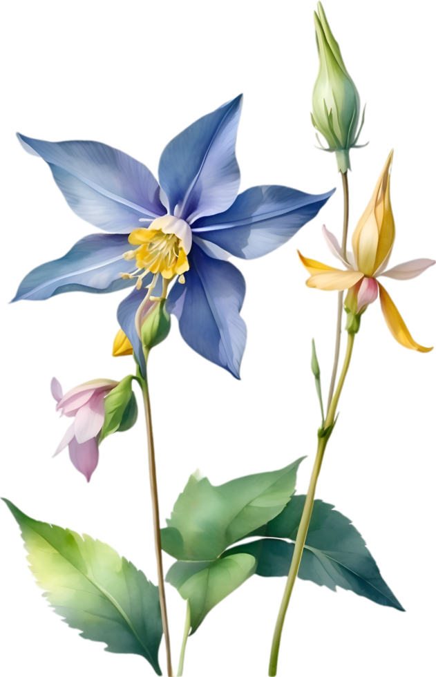 AI generated Watercolor painting of Columbine flower. Illustration of flowers. AI-Generated. png