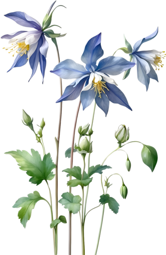 AI generated Watercolor painting of Columbine flower. Illustration of flowers. AI-Generated. png