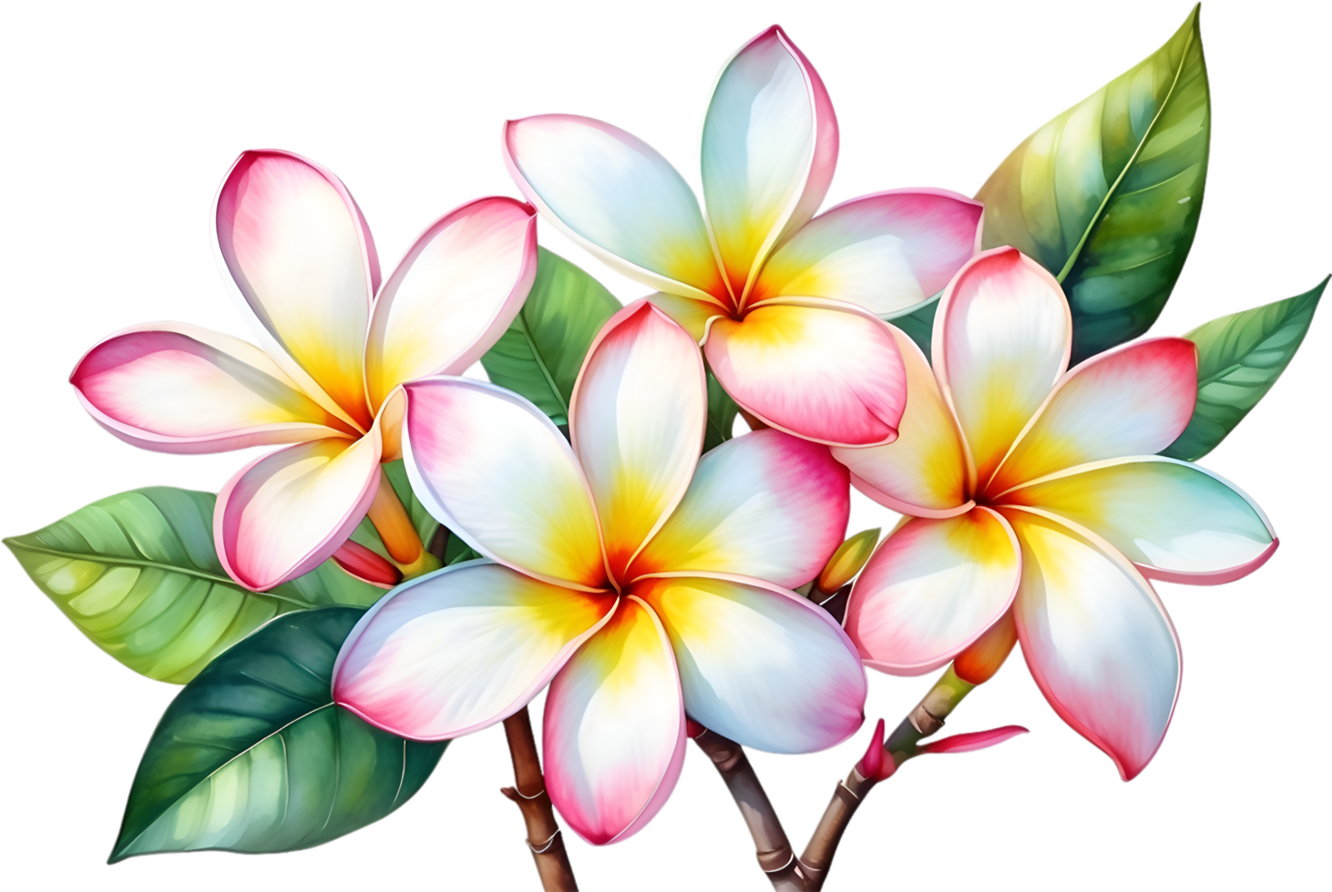 AI generated Watercolor painting of Plumeria flower. Ai-Generated png