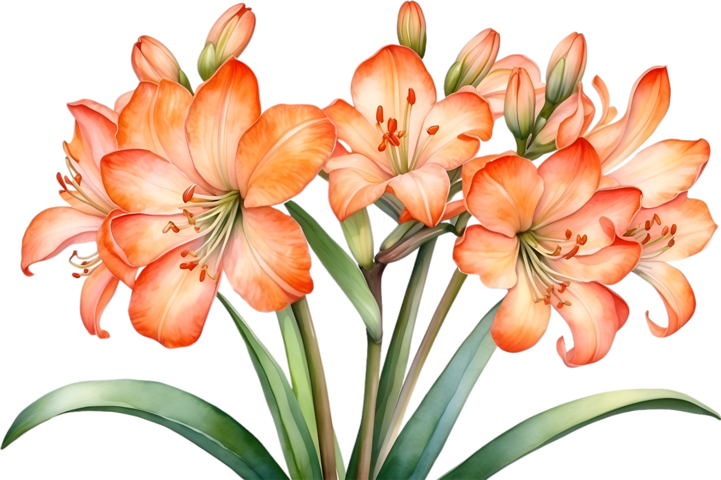 AI generated Watercolor painting of Clivia miniata flower. Ai-Generated png