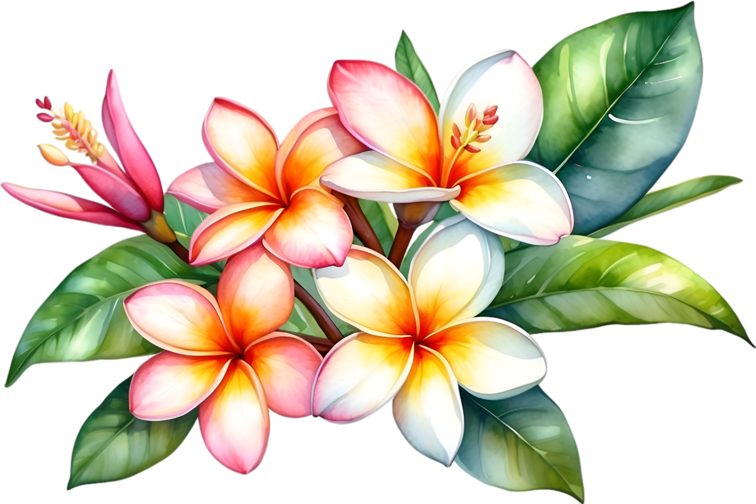 AI generated Watercolor painting of Plumeria flower. Ai-Generated png