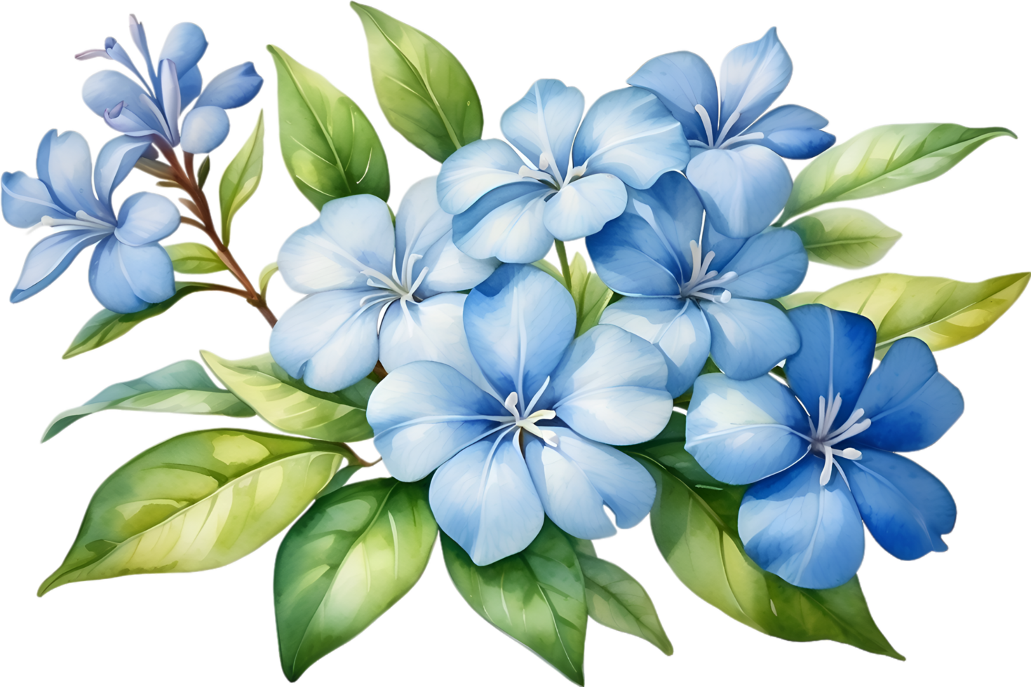 AI generated Watercolor painting of Cape Plumbago flower. Ai-Generated png