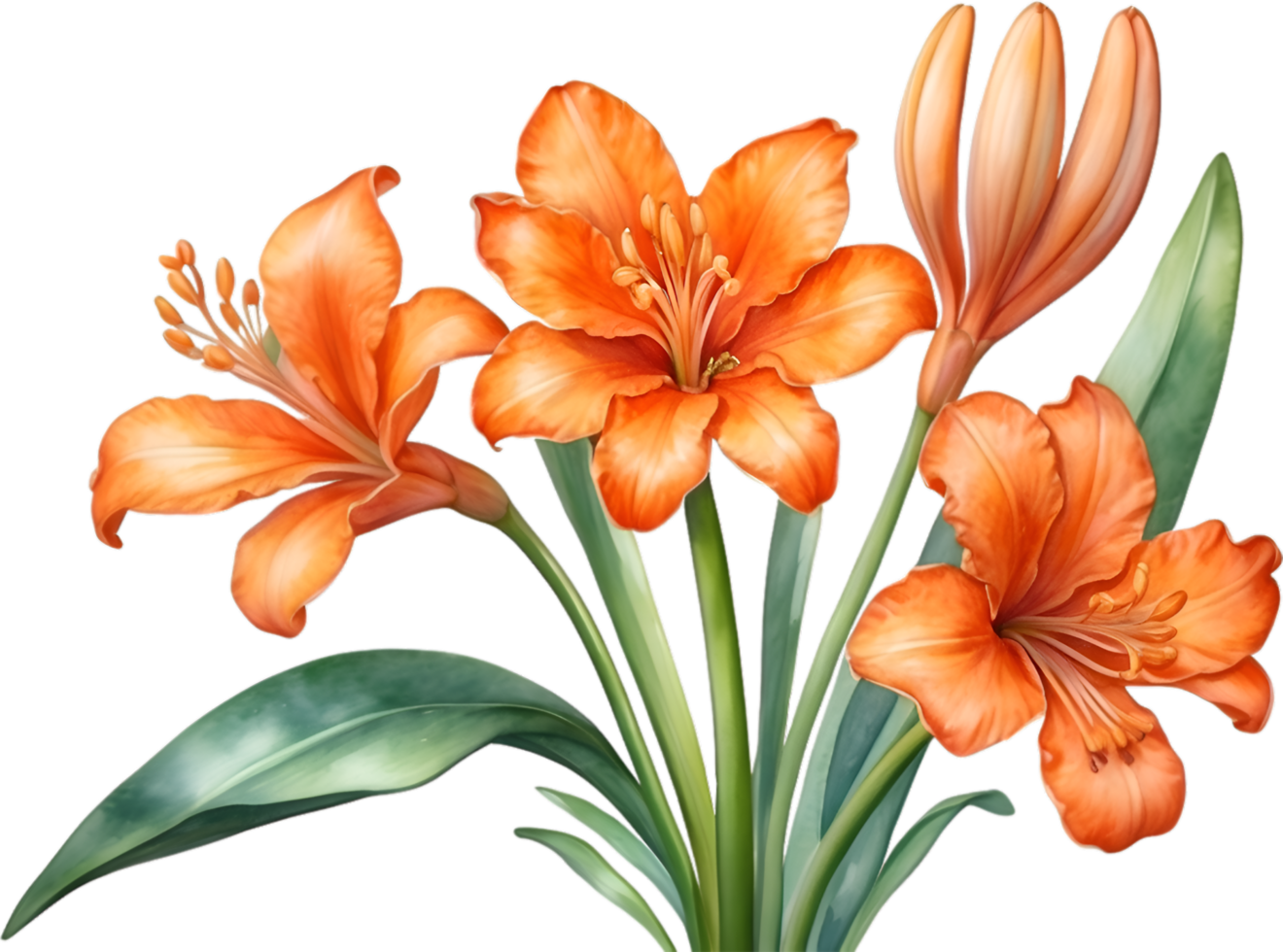 AI generated Watercolor painting of Clivia miniata flower. Ai-Generated png