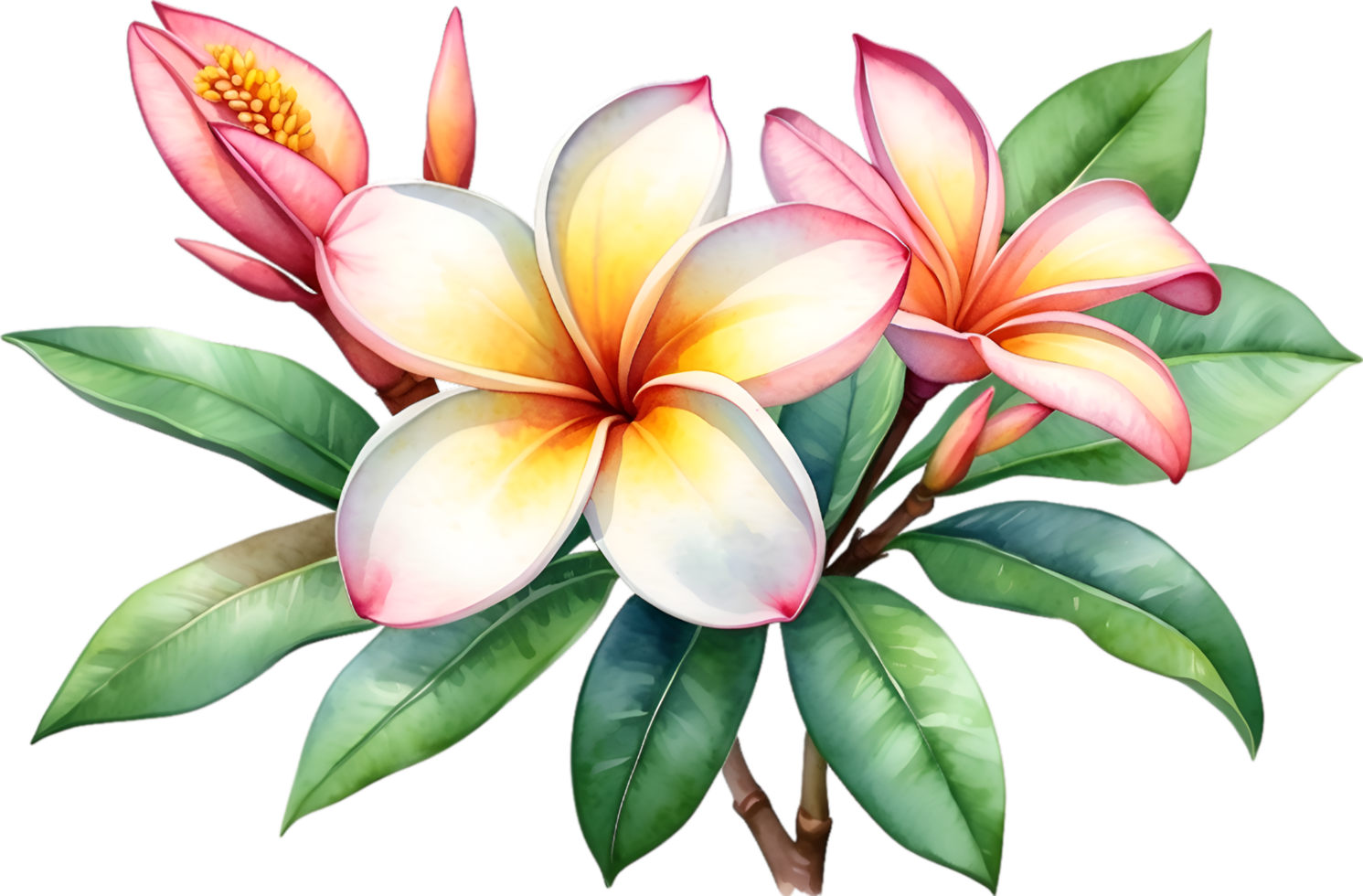 AI generated Watercolor painting of Plumeria flower. Ai-Generated png