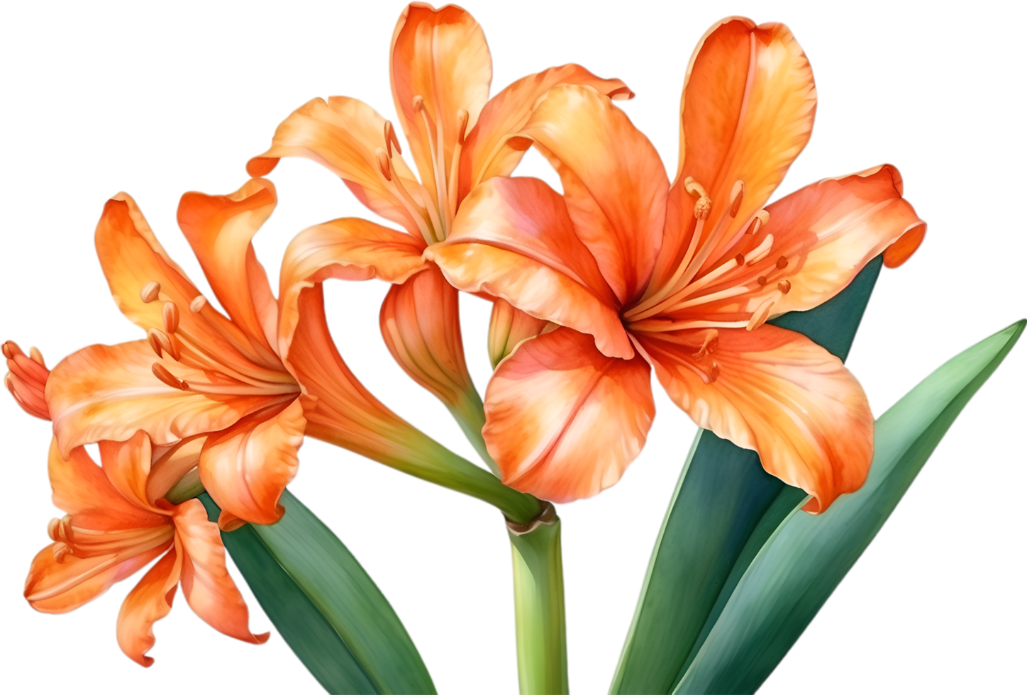 AI generated Watercolor painting of Clivia miniata flower. Ai-Generated png