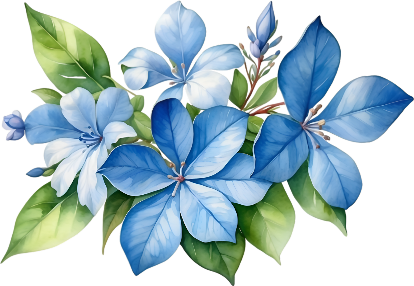AI generated Watercolor painting of Cape Plumbago flower. Ai-Generated png
