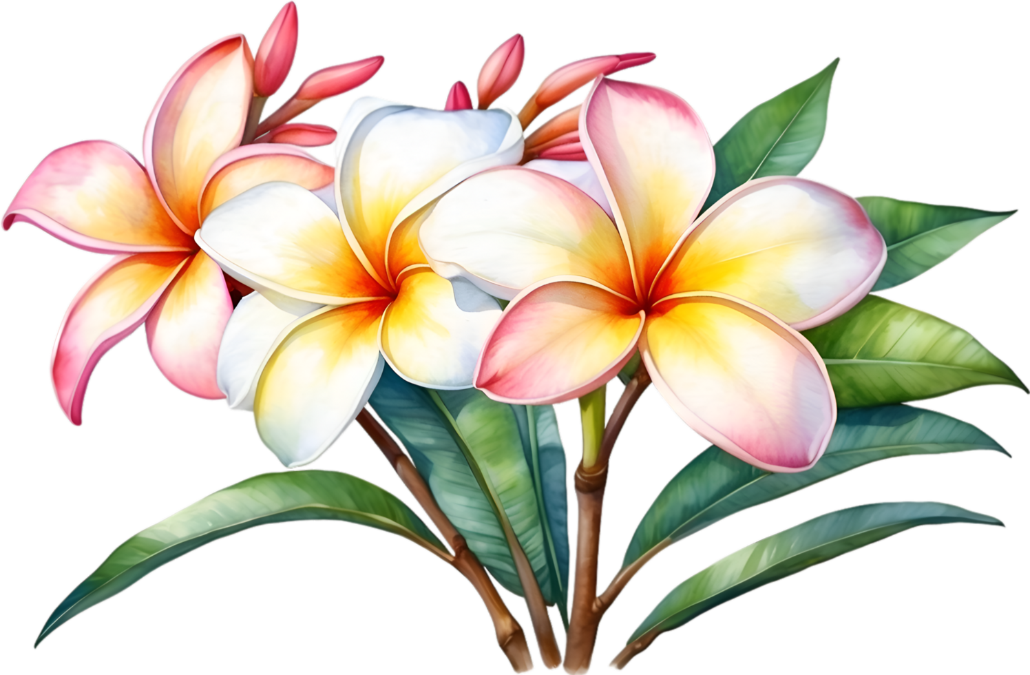 AI generated Watercolor painting of Plumeria flower. Ai-Generated png