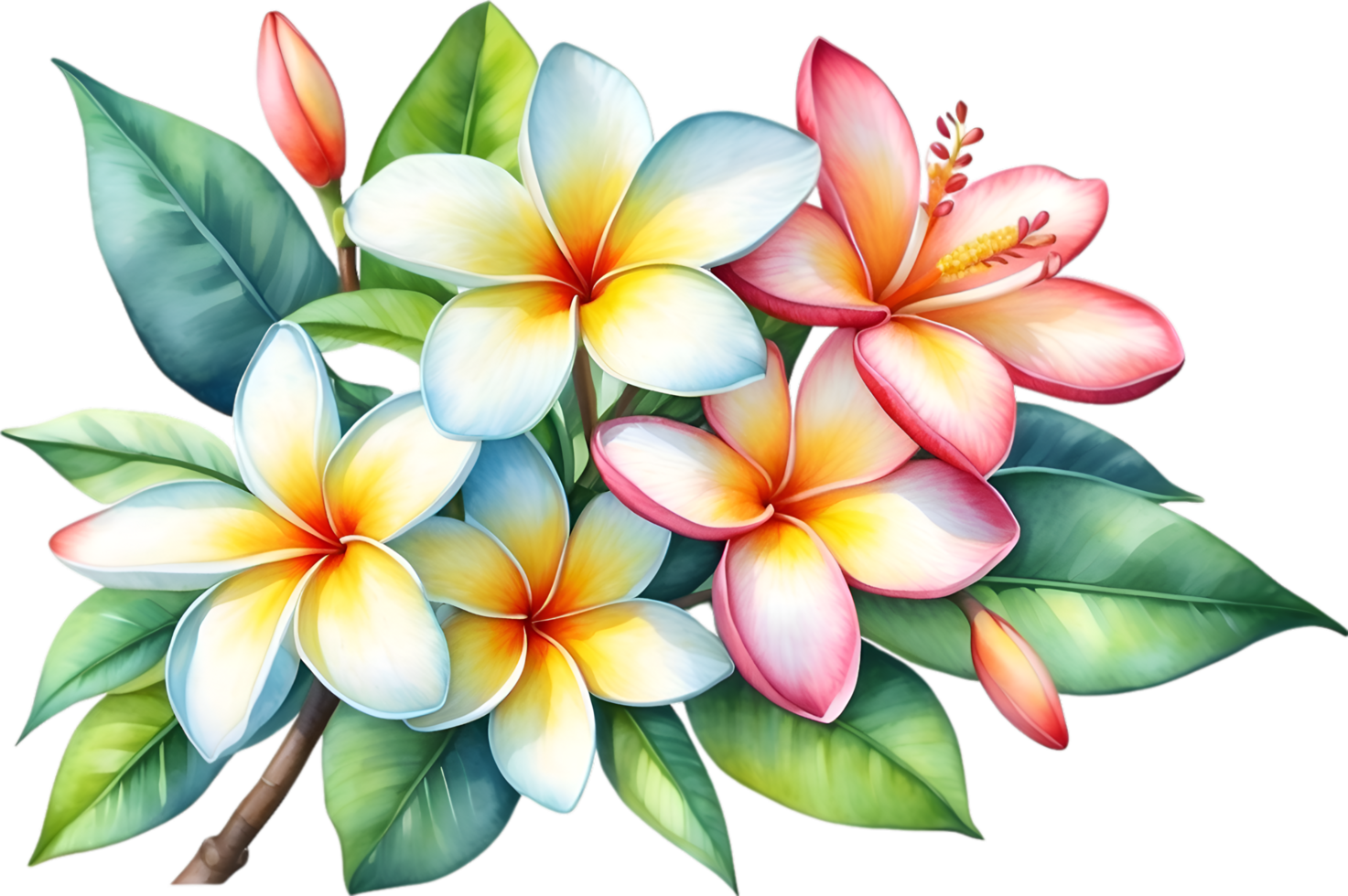 AI generated Watercolor painting of Plumeria flower. Ai-Generated png