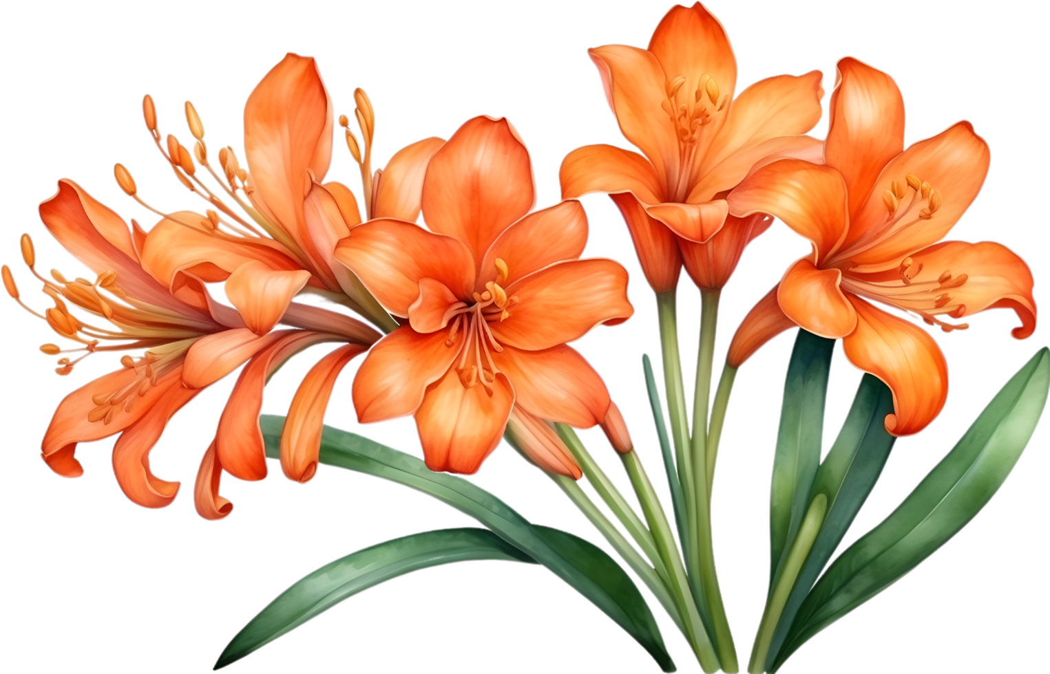 AI generated Watercolor painting of Clivia miniata flower. Ai-Generated png
