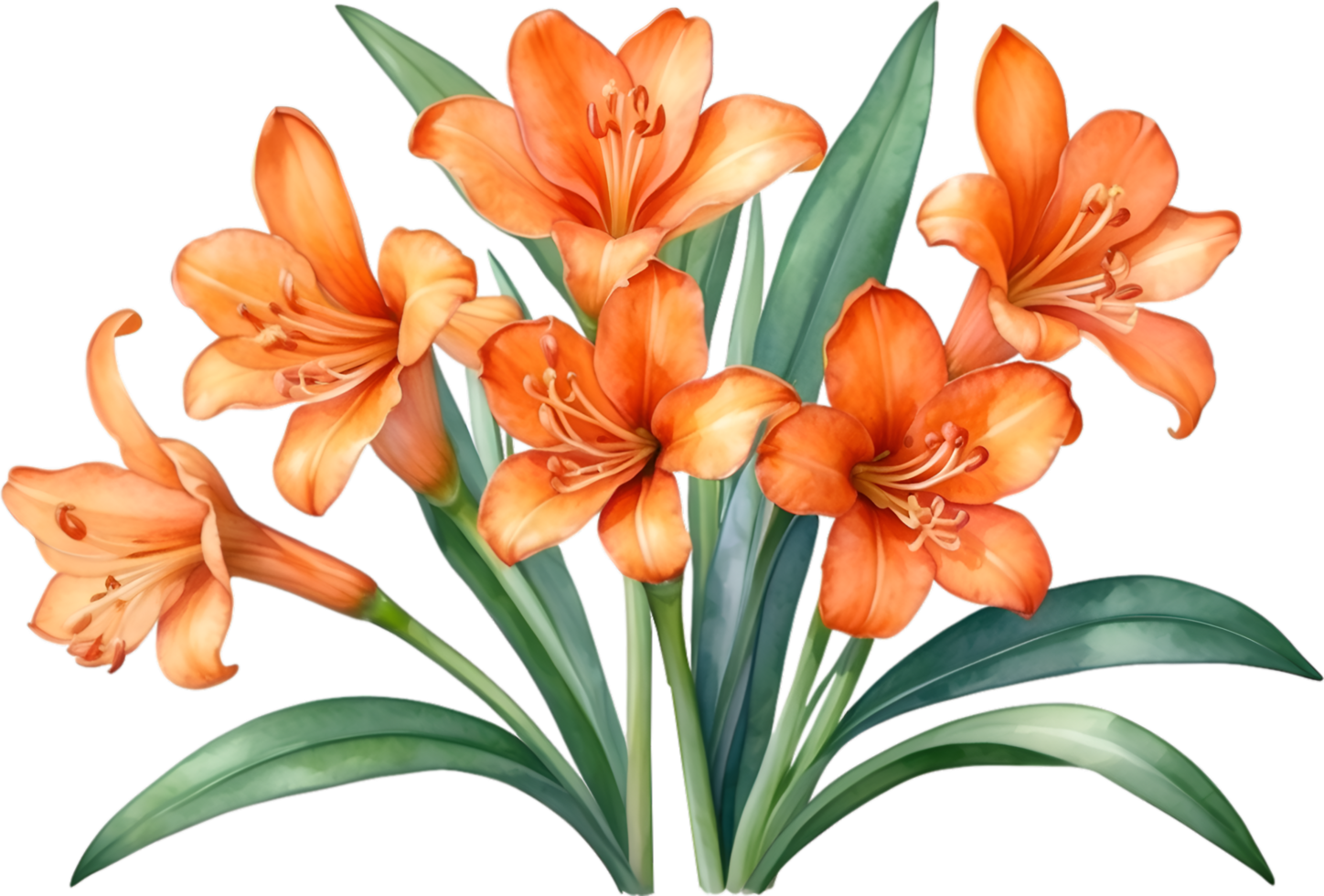 AI generated Watercolor painting of Clivia miniata flower. Ai-Generated png
