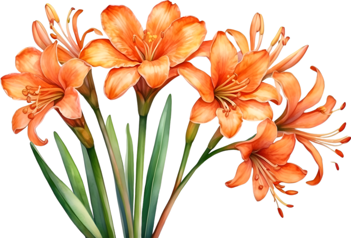 AI generated Watercolor painting of Clivia miniata flower. Ai-Generated png
