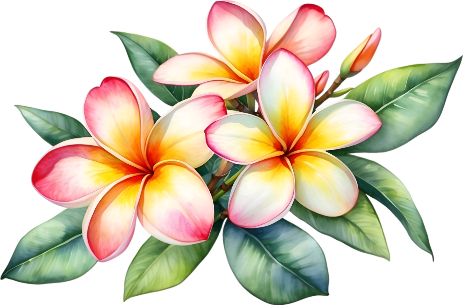 AI generated Watercolor painting of Plumeria flower. Ai-Generated png