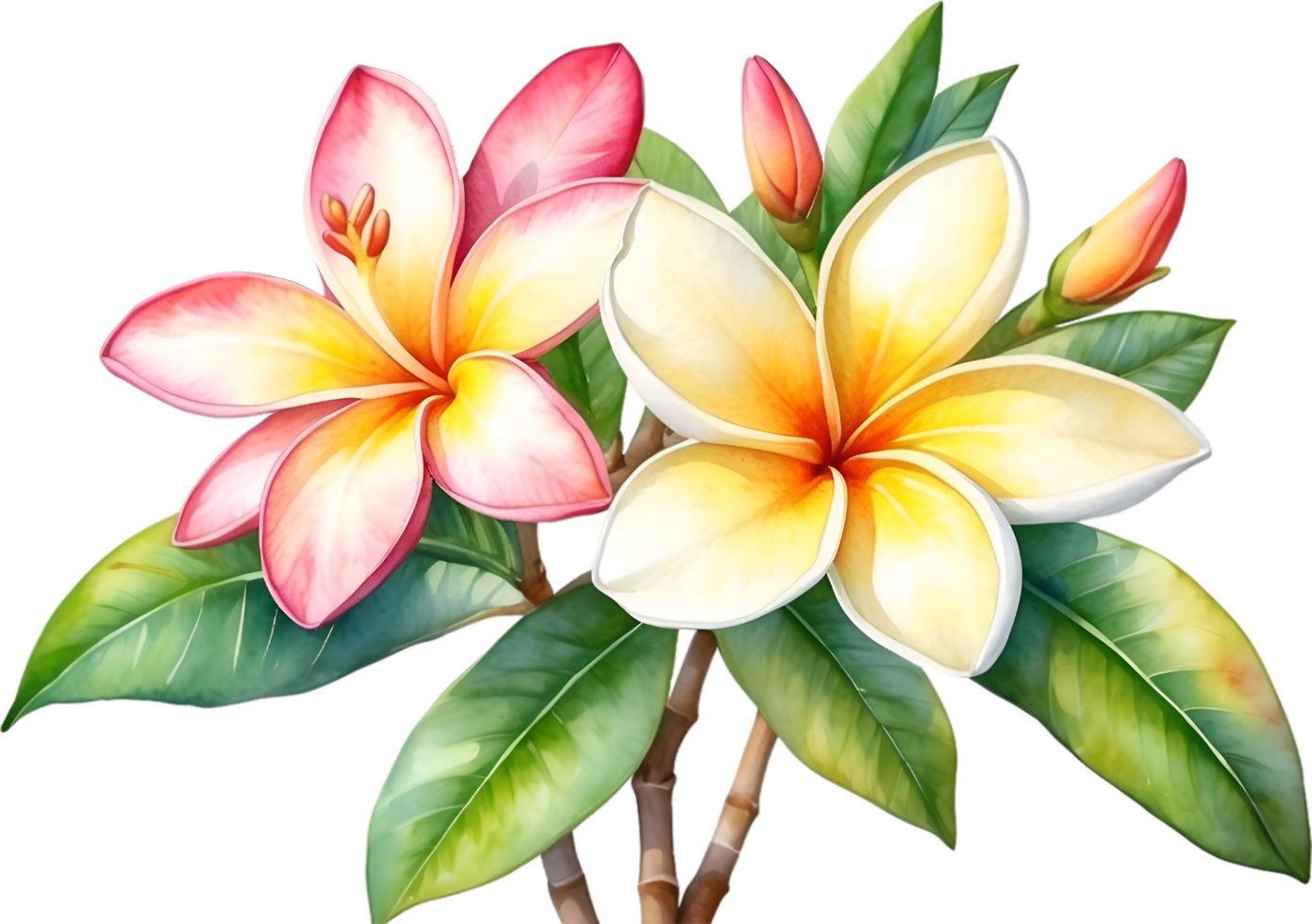 AI generated Watercolor painting of Plumeria flower. Ai-Generated png