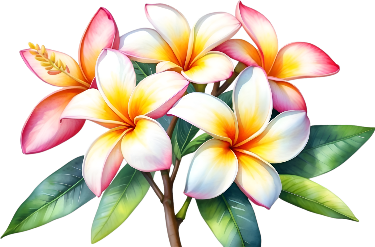 ai generado acuarela pintura de plumeria flor. generado por ai png