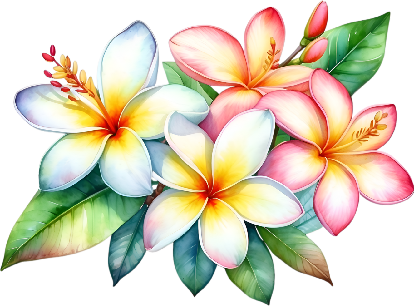 AI generated Watercolor painting of Plumeria flower. Ai-Generated png