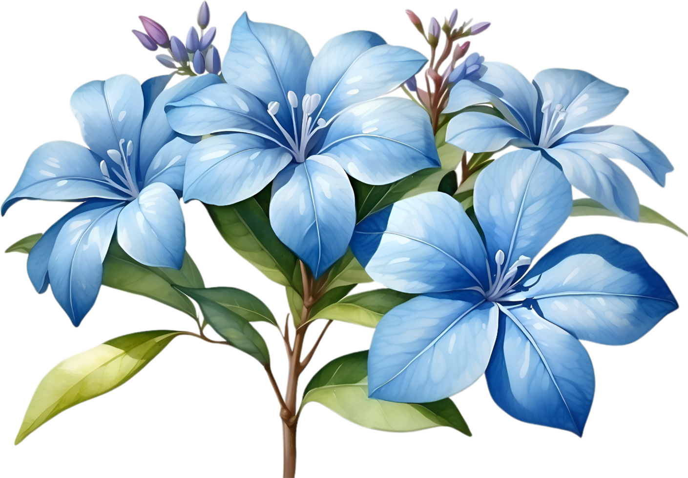 AI generated Watercolor painting of Cape Plumbago flower. Ai-Generated png