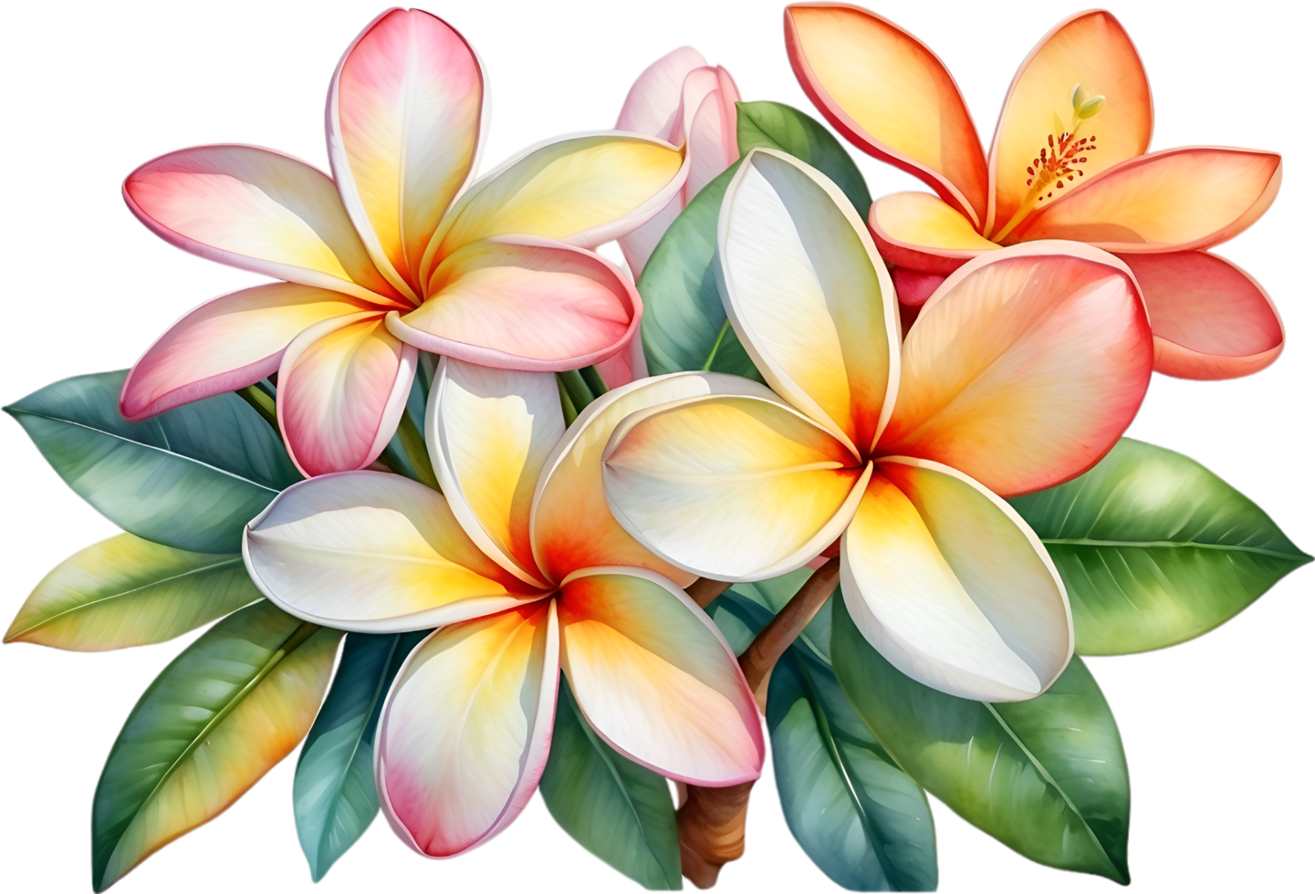 ai generado acuarela pintura de plumeria flor. generado por ai png