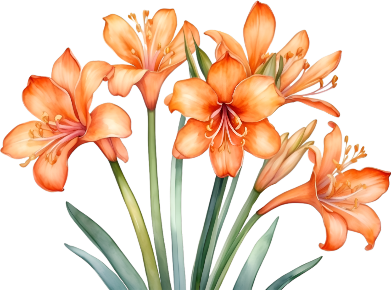 AI generated Watercolor painting of Clivia miniata flower. Ai-Generated png