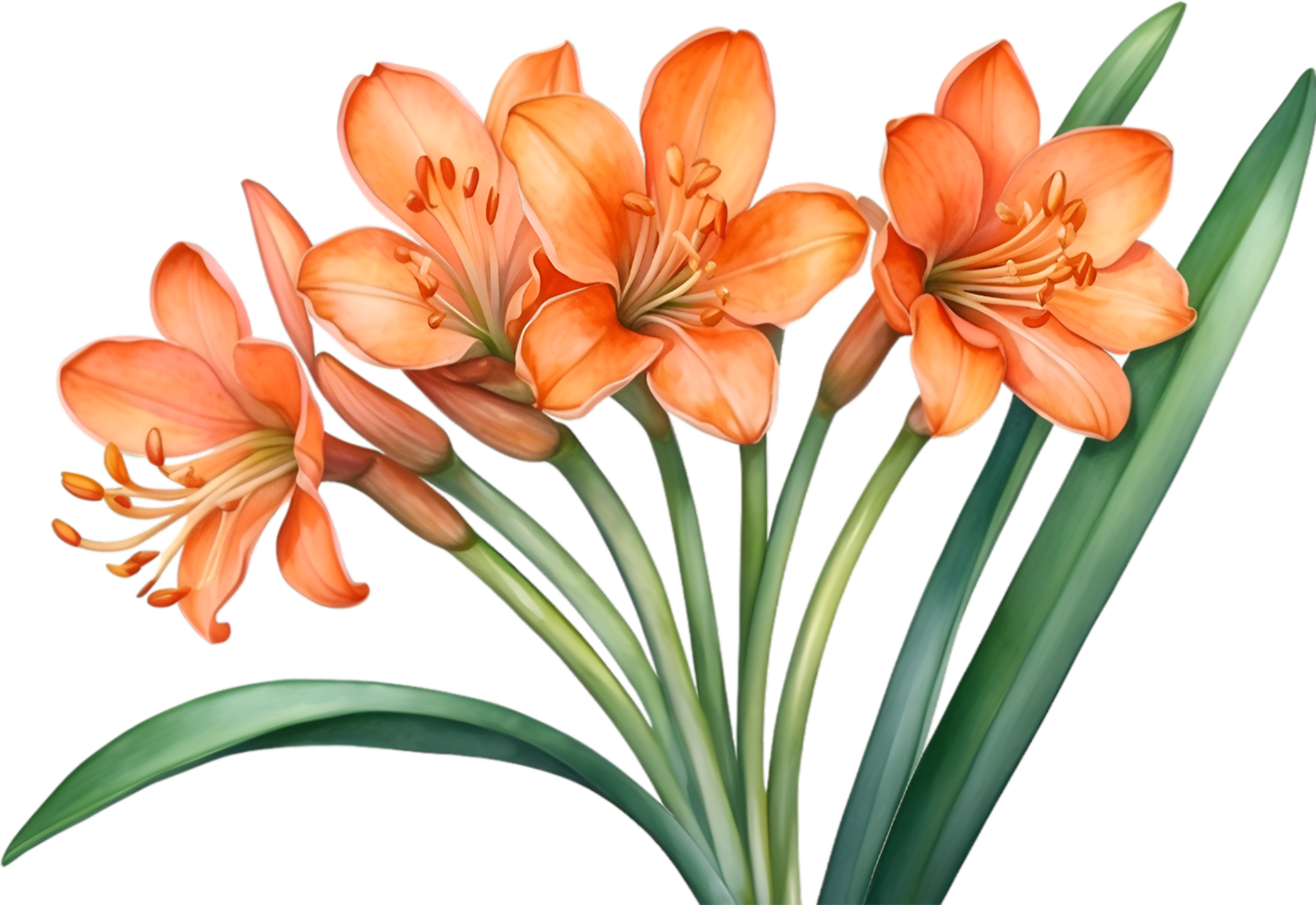 AI generated Watercolor painting of Clivia miniata flower. Ai-Generated png