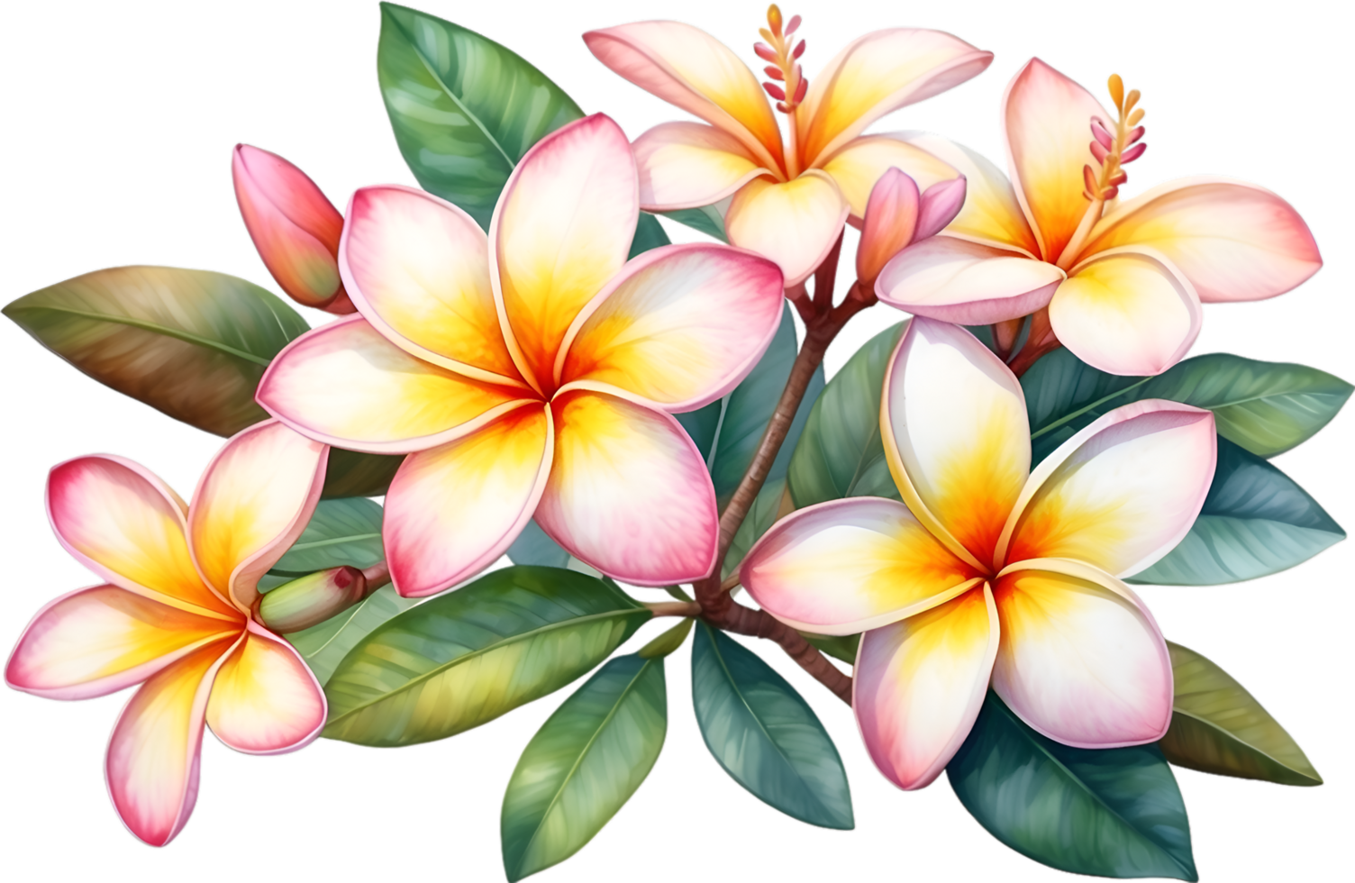 AI generated Watercolor painting of Plumeria flower. Ai-Generated png