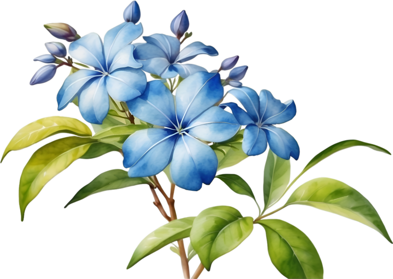 AI generated Watercolor painting of Cape Plumbago flower. Ai-Generated png