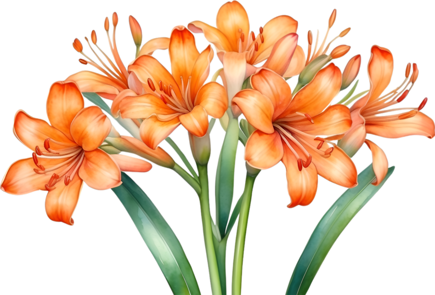 AI generated Watercolor painting of Clivia miniata flower. Ai-Generated png