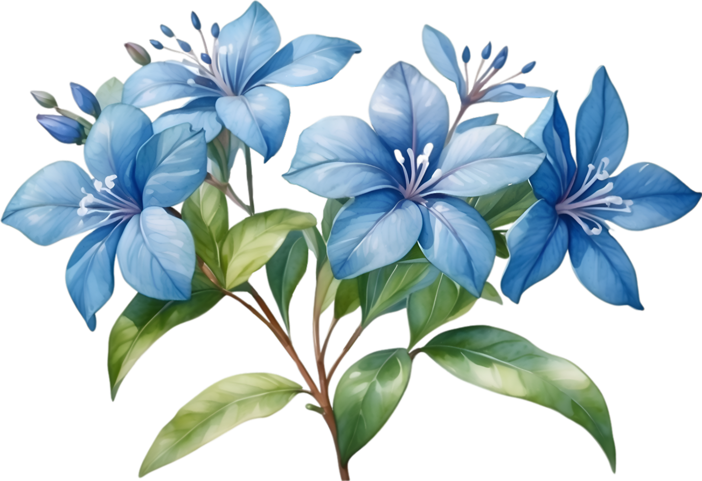 AI generated Watercolor painting of Cape Plumbago flower. Ai-Generated png