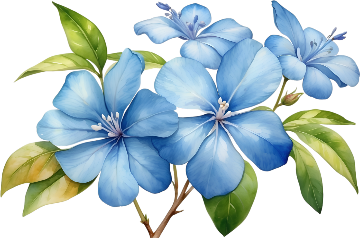 AI generated Watercolor painting of Cape Plumbago flower. Ai-Generated png