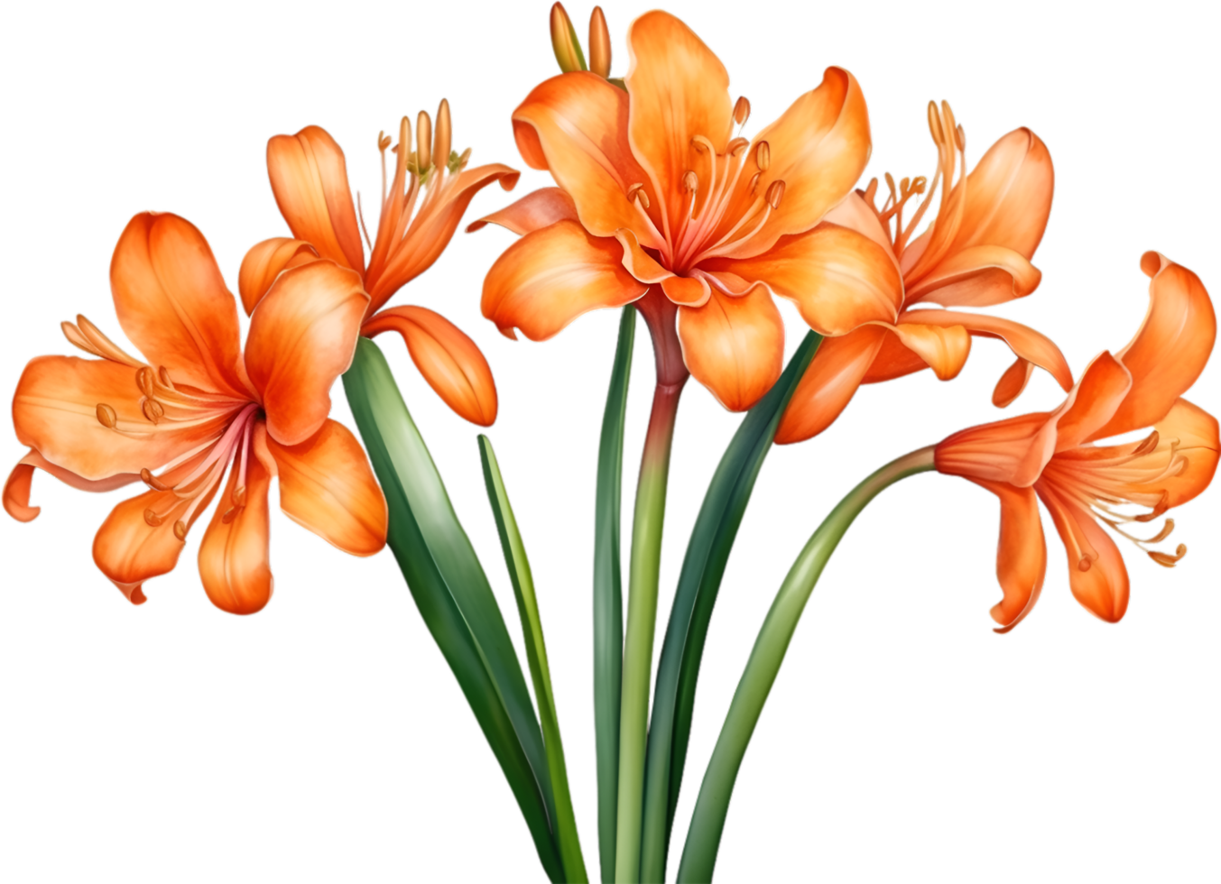 AI generated Watercolor painting of Clivia miniata flower. Ai-Generated png