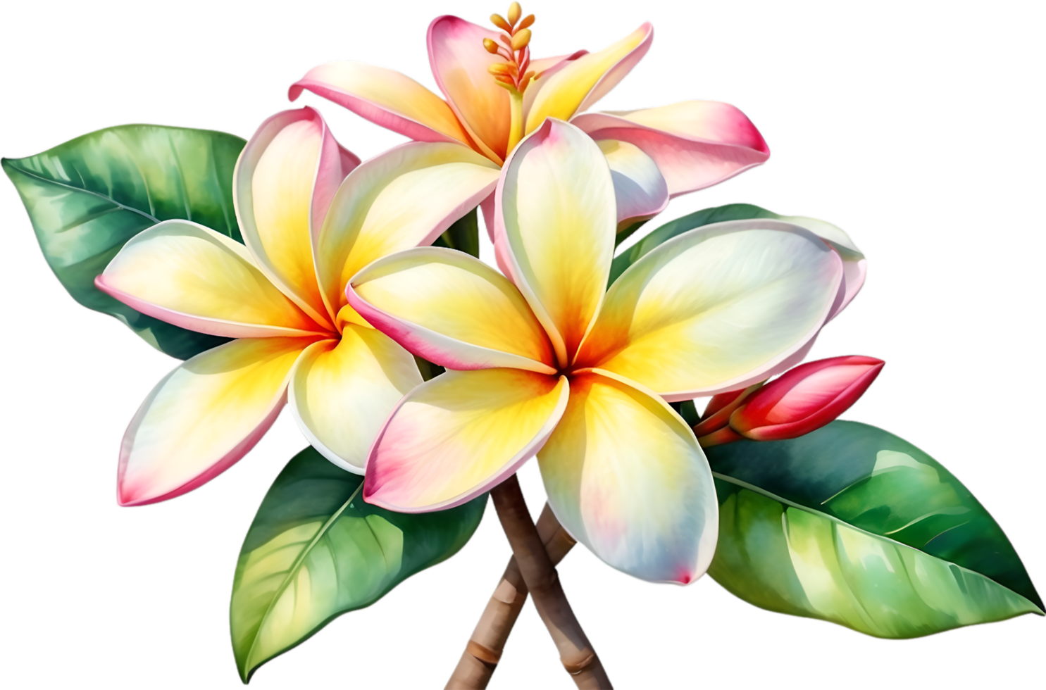 AI generated Watercolor painting of Plumeria flower. Ai-Generated png