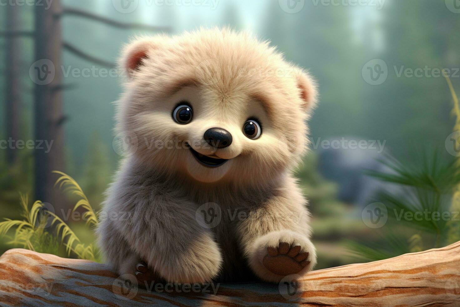 AI generated Cute 3D Baby Bear Adorable Cub. photo