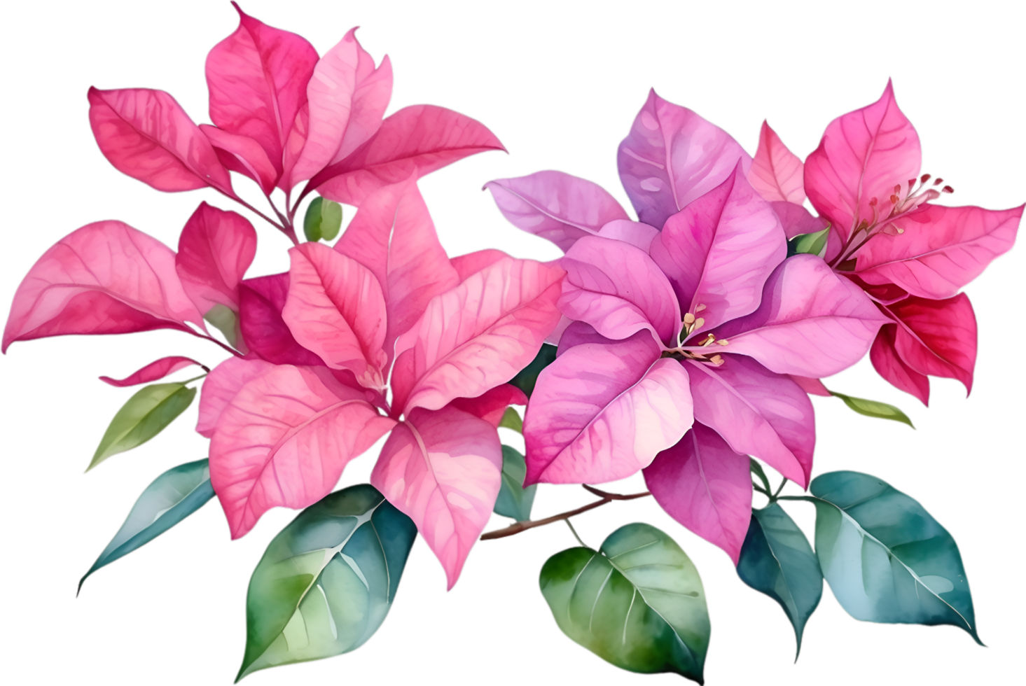 AI generated Watercolor painting of Bougainvillea flower. Ai-Generated png