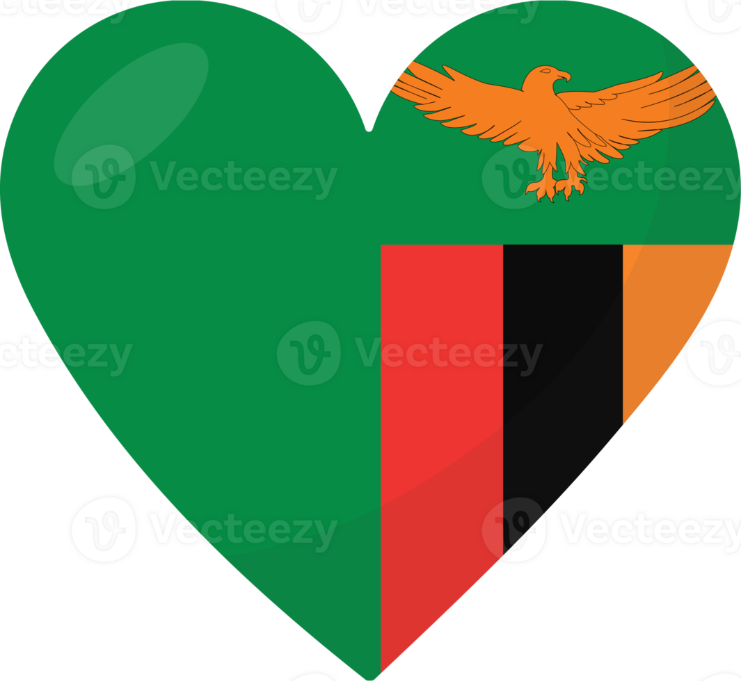 Zambia flag heart 3D style. png