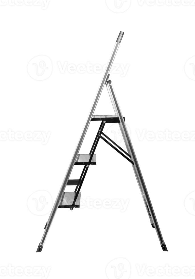 Metal ladder on white photo