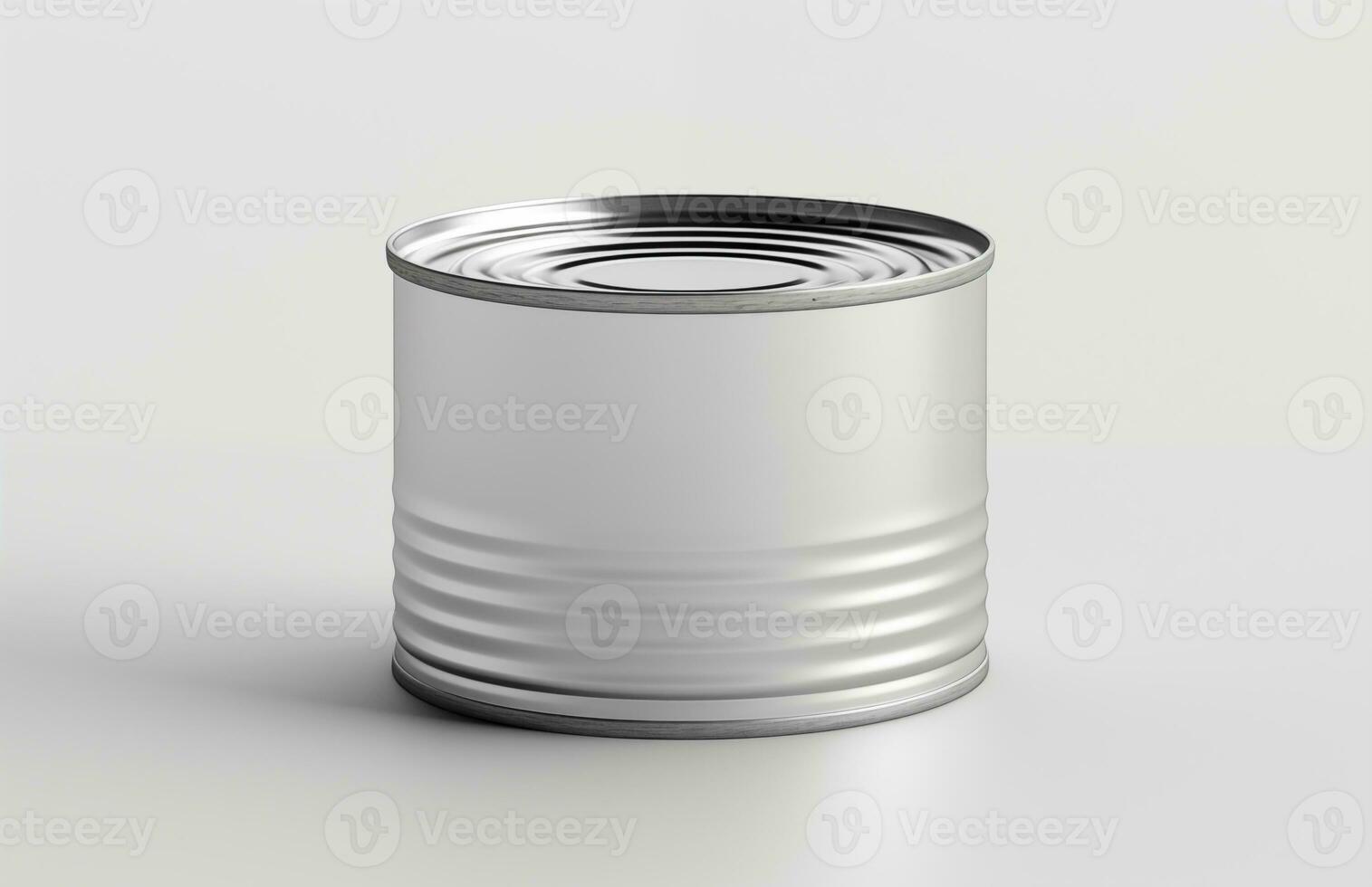 AI generated Shiny tin can. Packaging for canned products. Canned food packaging mockup. White back photo