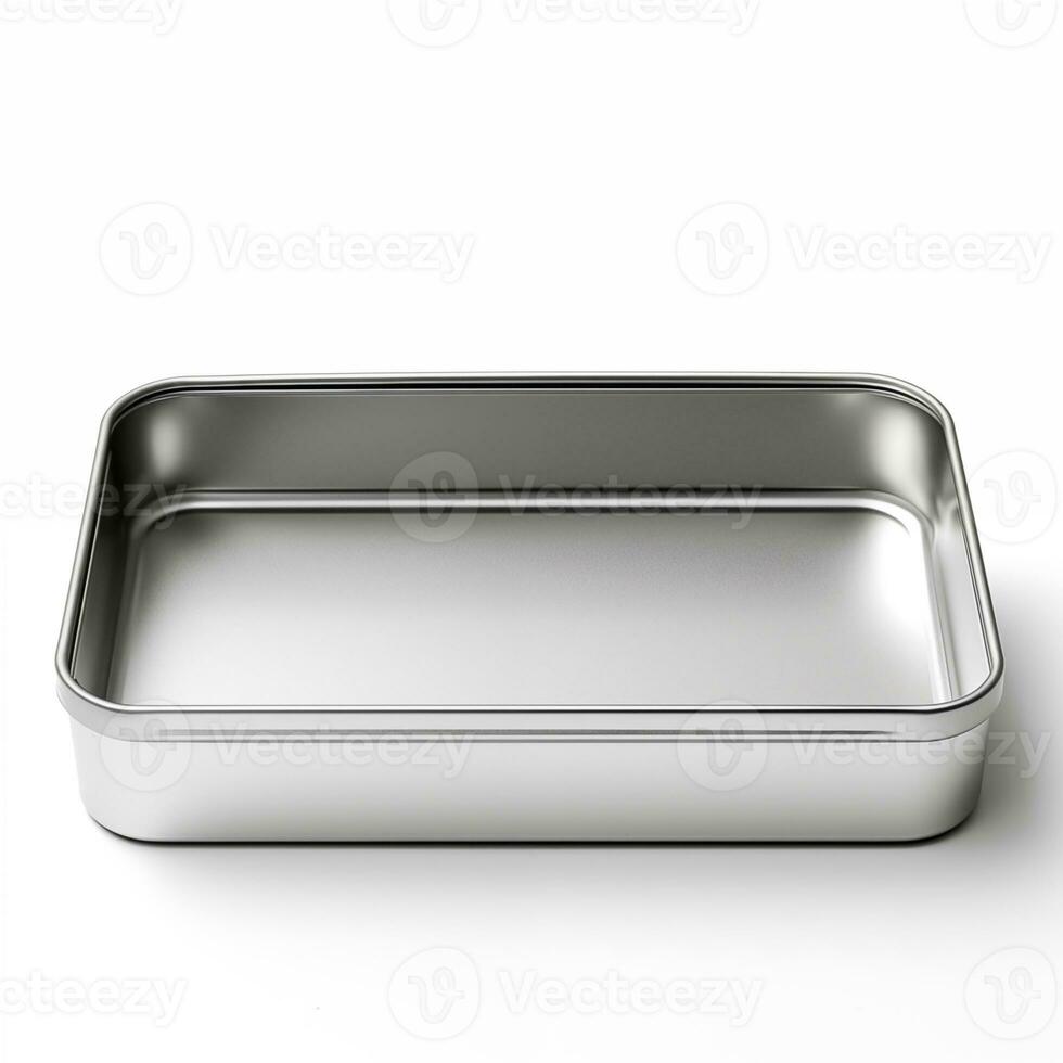 AI generated Rectangular tin box. Metal box for various purposes. Isolate on a white back photo