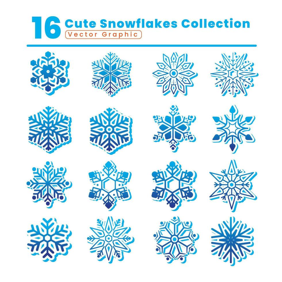 Cute vector set of snowflakes collection design. pack of flat snowflakes vector